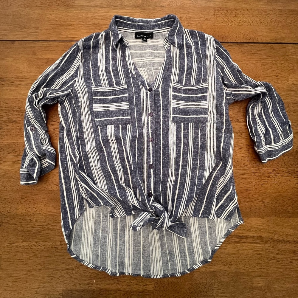 Nautica Blue and White Striped Women's Button Down Shirt